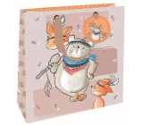 Nekupto Luxury paper gift bag 23 x 23 x 10 cm Teddy bear with foxes