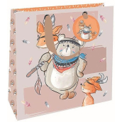 Nekupto Luxury paper gift bag 23 x 23 x 10 cm Teddy bear with foxes