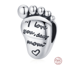 Sterling silver 925 I love you dear mom, footprint, bead for bracelet family