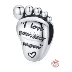 Sterling silver 925 I love you dear mom, footprint, bead for bracelet family