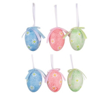 Eggs with flowers plastic for hanging 6 cm, 6 pieces in bag