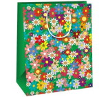 Ditipo Gift paper bag 26,4 x 13,6 x 32,7 cm Green coloured flowers