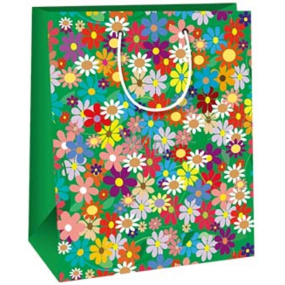 Ditipo Gift paper bag 26,4 x 13,6 x 32,7 cm Green coloured flowers