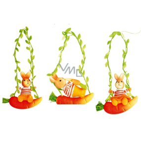 Hares on carrots on a swing for hanging