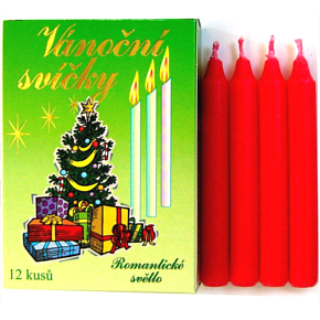 Romantic light Christmas candles- box, burning 90 minutes red 12 pieces