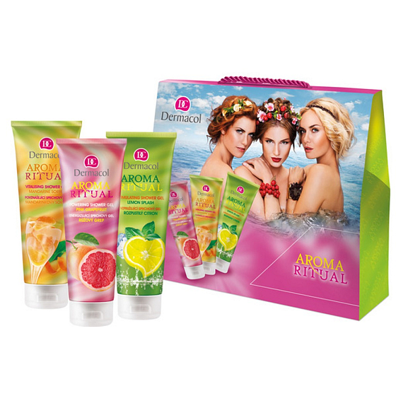 Dermacol Aroma Ritual Grep Shower Gel 250 ml + Mandarin Shower Gel 250 ml + Lemon Shower Gel 250 ml, cosmetic set