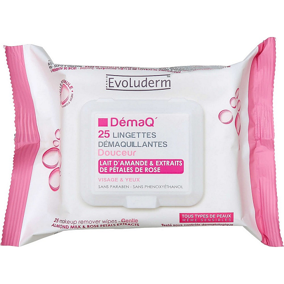 Evoluderm Remover Wipes Makeup Remover Moisturizing Wipes For Eyes And Neck Suitable For Even The Most Sensitive Skin 25 Pieces