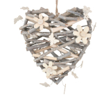 Heart from twigs with flowers and bow ties 24 cm