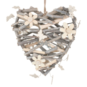 Heart from twigs with flowers and bow ties 24 cm