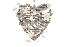 Heart from twigs with flowers and bow ties 24 cm