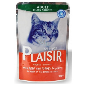 Plaisir Cat with beef and turkey meat complete cat food pouch 100 g