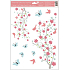 Window film without glue 2 branches pink flowers, blue butterflies with glitters 30 x 42 cm