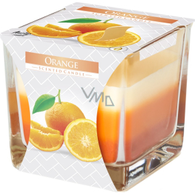 Bispol Orange - Orange tricolor scented glass candle, burning time 32 hours 170 g