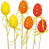 Plastic egg yellow-orange-red recess 6 cm + skewers various types 1 piece