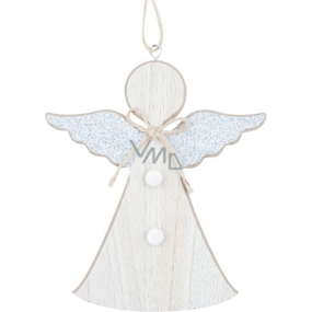 Wooden angel with silver wings for hanging 15 cm