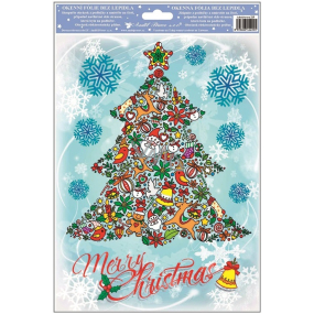 Window film without glue with glitter Merry Christmas tree 30 x 20 cm