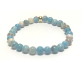 Larimar bracelet elastic natural stone, ball 6 mm / 16 - 17 cm, stone of mythical Atlantis