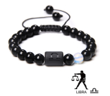 Onyx Libra zodiac sign, natural stone bracelet, 8mm ball/ adjustable size, life force stone
