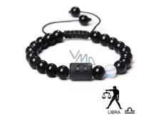 Onyx Libra zodiac sign, natural stone bracelet, 8mm ball/ adjustable size, life force stone