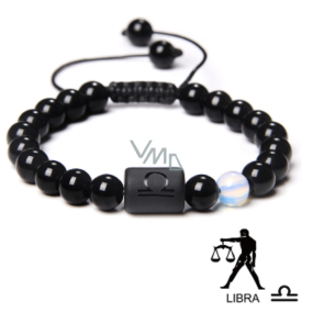 Onyx Libra zodiac sign, natural stone bracelet, 8mm ball/ adjustable size, life force stone
