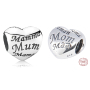 Sterling silver 925 Heart mom - symbol of motherhood and family love, bead for bracelet family