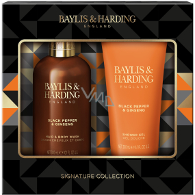 Baylis & Harding Men Black pepper and Ginseng shower gel 200 ml + body and hair wash 300 ml, cosmetic set for men