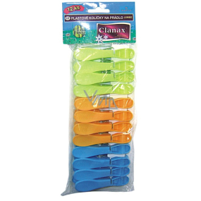 Clanax Jumbo clothes pegs plastic, colored 12 pieces