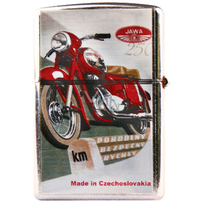 Bohemia Gifts Retro metal petrol lighter with print Motorbike red 5.5 x 3.5 x 1.2 cm