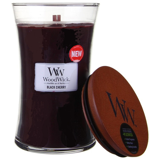 WoodWick Black Cherry - Black Cherry scented candle with a wooden wick and lid glass large 609.5 g