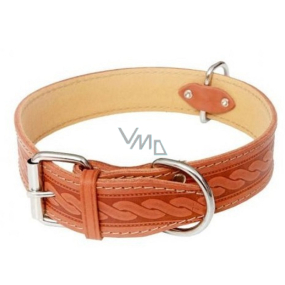 Tatrapet Collar Leather collar, cowhide molded pattern - cognac 4 x 65 cm