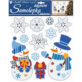 Stickers snowmen with gift and snowflakes 3D with glitter 31 x 30 cm
