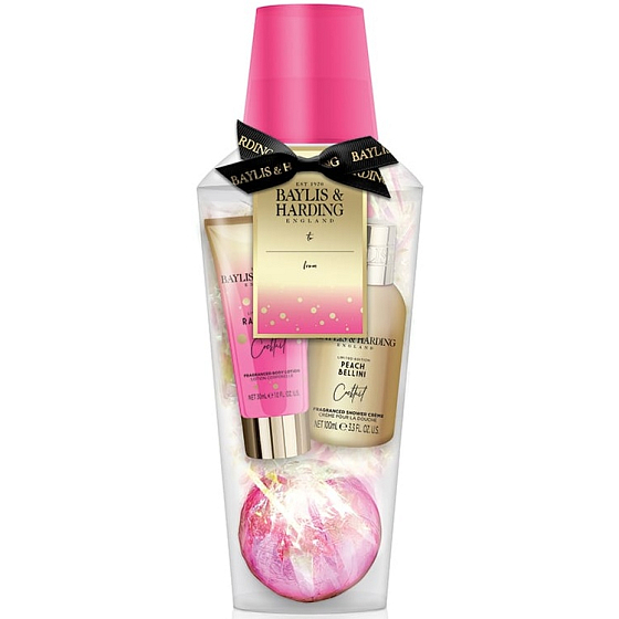 Baylis & Harding Cocktail Hour Raspberry Rose Sparkling Ballistic Bath 140 g + Peach Bellini Shower Cream 100 ml + Raspberry Rose Body Lotion 30 ml, cosmetic set