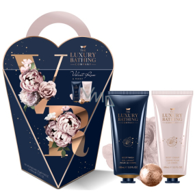 Grace Cole Velvet Rose & Peony cleansing gel 100 ml + body cream 100 ml + sparkling bath ball 25 g + washing sponge, cosmetic set for women