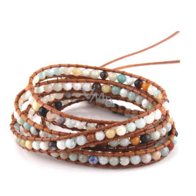 Amazonite bracelet natural stone wrap 5 strands hand knitted bead 4 mm / approx. 90 cm + 10 cm, stone of hope