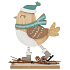 Wooden bird with scarf and ball on skates 13 x 18 cm