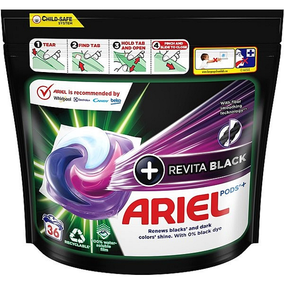 Ariel All in1 Pods Revitablack gel capsules for black and dark laundry 36 pieces