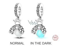 Sterling silver 925 Luminous - Firefly glows in the dark, changing colors, pendant on bracelet symbol