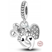 Charm Sterling silver 925 My baby 3in1 heart, footprint, pacifier, pendant for bracelet family