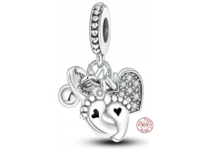 Charm Sterling silver 925 My baby 3in1 heart, footprint, pacifier, pendant for bracelet family
