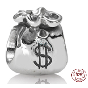 Sterling silver 925 Money pouch, bead on bracelet symbol