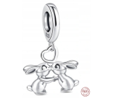 Charm Sterling Silver 925 In Love Bunnies, Animal Bracelet Pendant