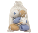 Eggs with hearts plastic for hanging 6 cm, 6 pieces in organza