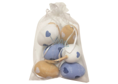 Eggs with hearts plastic for hanging 6 cm, 6 pieces in organza