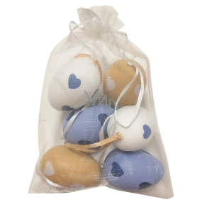 Plastic eggs with hearts for hanging 6 cm, 6 pieces in organza