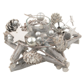 Twig star candle holder with glass cup 17 cm