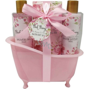 Salsa Collection Pink Peony Shower Gel 150 ml + body lotion 150 ml + bath salt 100 g, cosmetic set in a pink tray