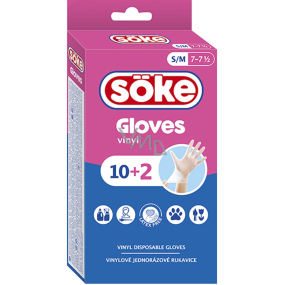 Söke Hygienic disposable vinyl gloves, size S/M, 10 + 2 pieces