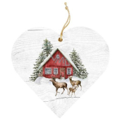 Bohemia Gifts Wooden decorative heart with print House and roe deer 12 cm