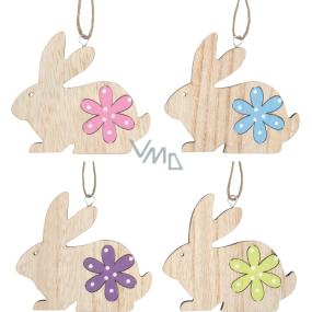 Wooden bunny with flower for hanging 8 cm 1 piece