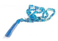 108 Mala Agate blue necklace, meditation jewelry, natural stone, elastic, tassel 8 cm, bead 6mm
